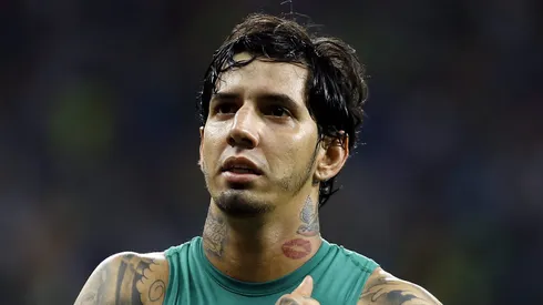 Victor Ramos do Palmeiras comemora vitória durante partida do Campeonato Brasileiro de 2015, na Arena Allianz Parque/ São Paulo.