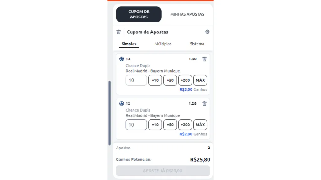 A imagem é uma captura de tela de um exemplo de bilhete de apostas para a Betano.