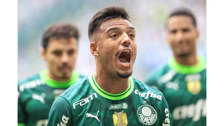 Gabriel Menino jogador do Palmeiras comemora seu gol durante partida contra o Agua Santa no estadio Arena Allianz Parque pelo campeonato Paulista 2023. Atleta foi rasgado nas redes sociais. Foto: Marcello Zambrana/AGIF