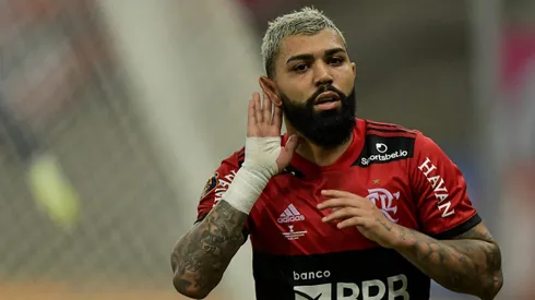 Gabigol jogador do Flamengo comemora seu gol durante partida contra o Fluminense no estadio Maracana pelo campeonato Carioca 2021. Atacante pode vir para o Cruzeiro.