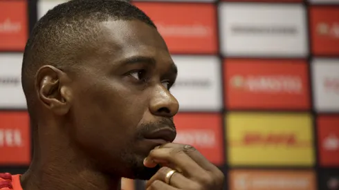Juan durante coletiva no Flamengo em 2018.