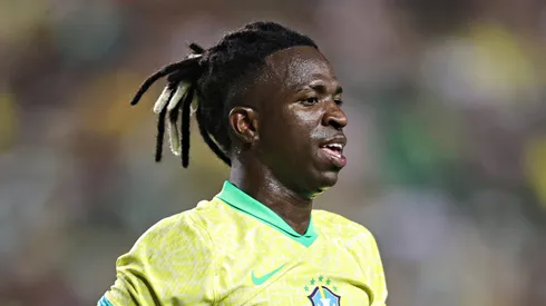 Vini Jr atuando em amistoso pela Seleção Brasileira.