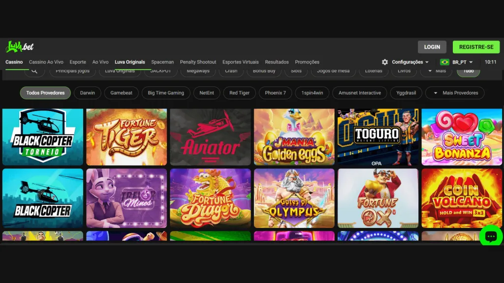 Captura de tela do site da Luva bet mostrando que também oferece serviços de apostas de cassino para usar o código Luva bet. 