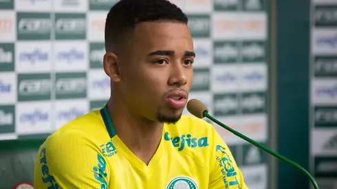 Atacante Gabriel Jesus durante coletiva de imprensa do Palmeiras no CT Academia de Futebol - Barra Funda. Atacante é pedido pela torcida
