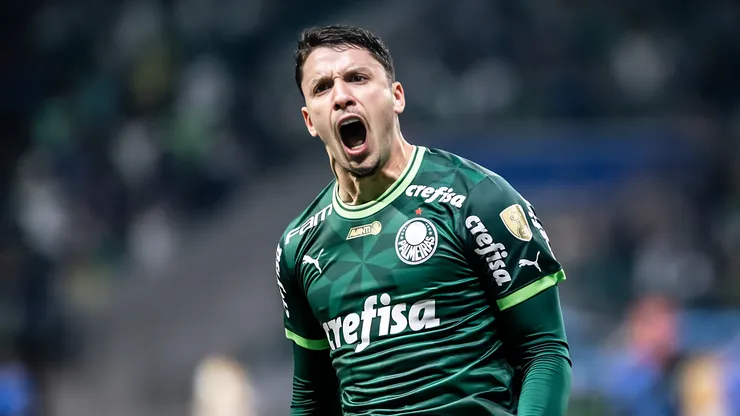 Piquerez jogador do Palmeiras comemora seu gol durante partida contra o Barcelona de Guayaquil no estádio Arena Allianz Parque pelo campeonato Libertadores 2023. Uruguaio mandou recado ao time carioca