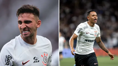 Atacantes do Corinthians em ação com a camisa do Corinthians. Ambos entraram na justiça contra o Timão.