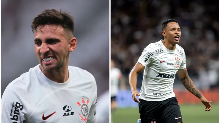 Atacantes do Corinthians em ação com a camisa do Corinthians. Ambos entraram na justiça contra o Timão.