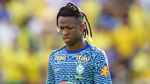 Vinícius Júnior #7 of Brazil warms up prior to a Continental Clasico 2024 game against the United States at Camping World Stadium on June 12, 2024 in Orlando, Florida.