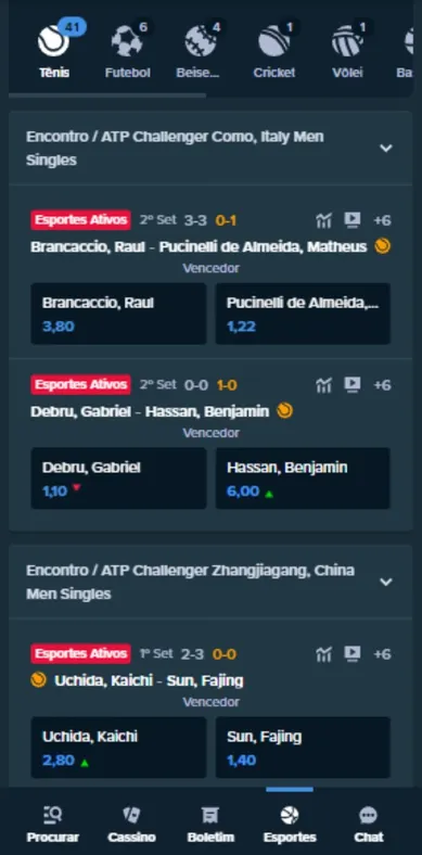 Captura de tela do aplicativo da Stake na aba Esportes.