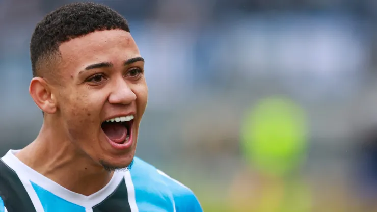 Gustavo Nunes jogador do Gremio comemora seu gol durante partida contra o Operario pelo campeonato Copa Do Brasil 2024. Foto: Luiz Erbes/AGIF