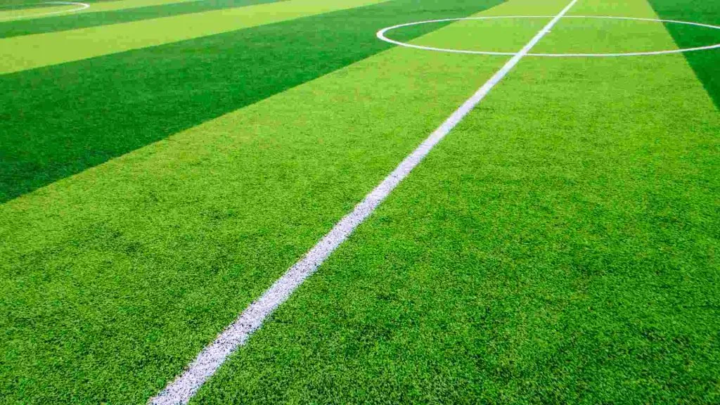 A imagem mostra o centro de um campo de futebol.