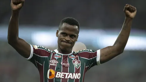 Jhon Arias jogador do Fluminense comemora seu gol durante partida contra o Gremio no estadio Maracana pelo campeonato Brasileiro A 2023.