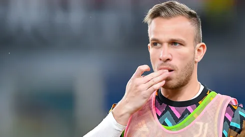Arthur Melo of Juventus looks on during his warm-up session prior to kick-off in the Serie A match between Genoa CFC and Juventus at Stadio Luigi Ferraris on April 30, 2022 in Genoa, Italy.