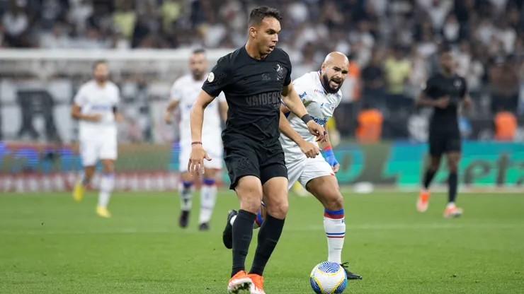 Giovane jogador do Corinthians durante partida contra o Fortaleza no estádio Arena Corinthians pelo campeonato Brasileiro A 2024. Foto: Fabio Moreira Pinto/AGIF