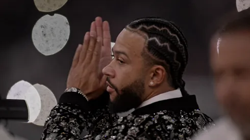 Novo jogador Memphis Depay, é apresentado antes partida contra Juventude no estádio Arena Corinthians pelo campeonato Copa Do Brasil 2024. Foto: Alan Morici/AGIF