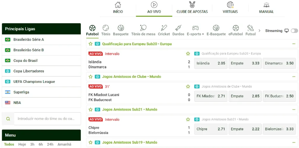 Captura de tela do site da Lottoland mostrando os mercados de apostas que oferece.