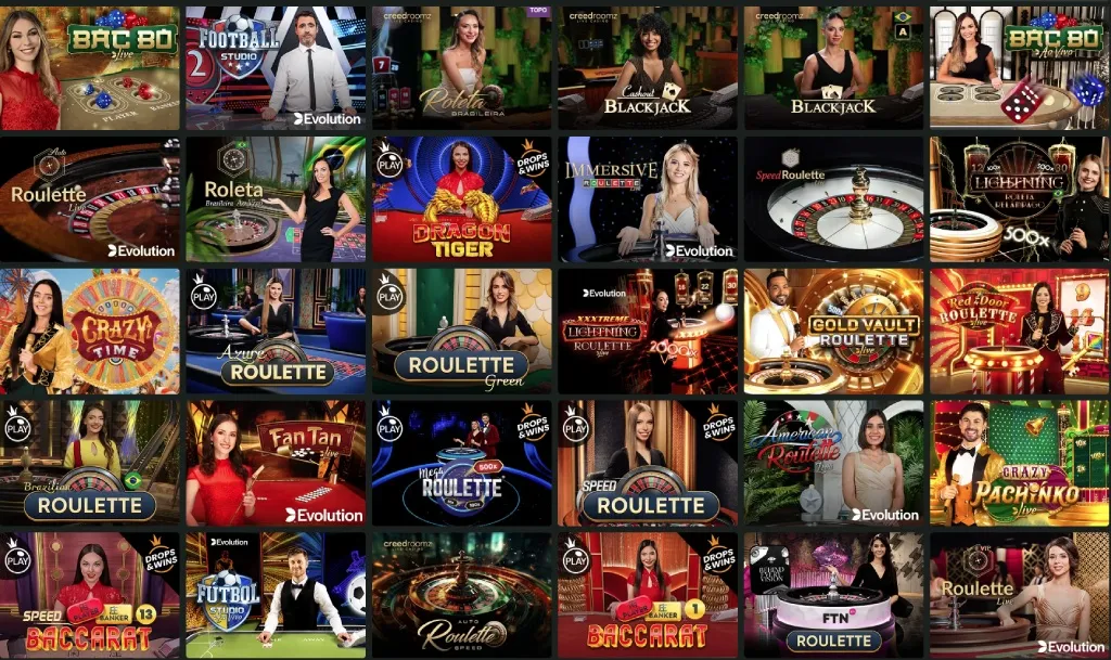 Captura de tela mostrando os diferentes serviços de cassino ao vivo na B2XBET