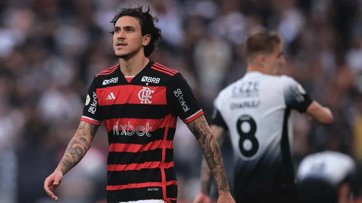 Pedro jogador do Flamengo durante partida contra o Corinthians pelo campeonato Brasileiro A 2024. Foto: Ettore Chiereguini/AGIF
