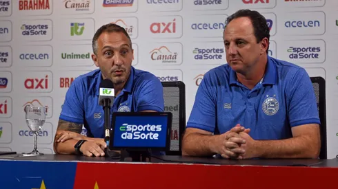 Rogerio Ceni, tecnico do Bahia e o diretor Cadu Santoro durante entrevista coletiva de imprensa (Foto: Walmir Cirne/AGIF)