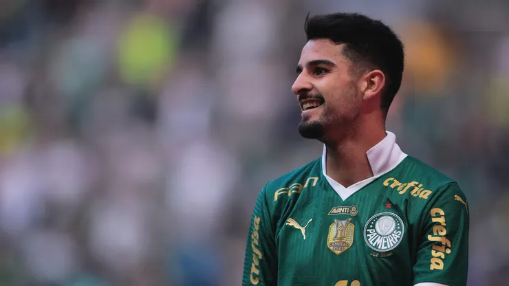 Flaco Lopez jogador do Palmeiras comemora seu gol durante partida contra o Sao Paulo. Foto: Ettore Chiereguini/AGIF