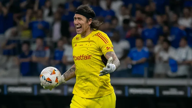 Cassio jogador do Cruzeiro durante partida contra o Lanús no estádio Mineirão pelo campeonato Copa Sul-Americana 2024. Foto: Fernando Moreno/AGIF