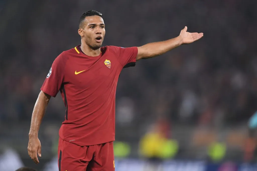 Juan Jesus of AS Roma in action during the UEFA Champions League Quarter Final Second Leg match between AS Roma and FC Barcelona at Stadio Olimpico on April 10, 2018 in Rome, Italy.  (Photo by Michael Regan/Getty Images)