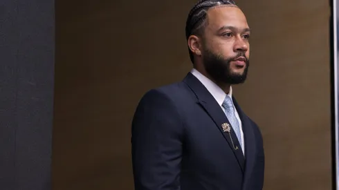 Memphis Depay durante sua apresentacao oficial como jogador do Corinthians em coletiva de imprensa realizada no Arena Corinthians.
