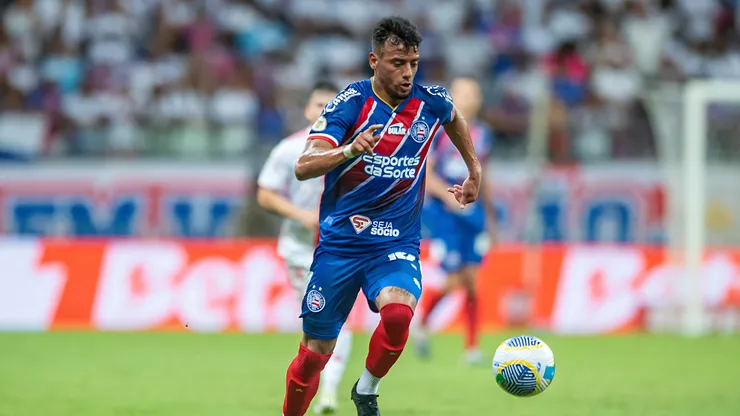 Lucho Rodriguez jogador do Bahia durante partida contra o Internacional no estádio Arena Fonte Nova pelo campeonato Brasileiro A 2024.