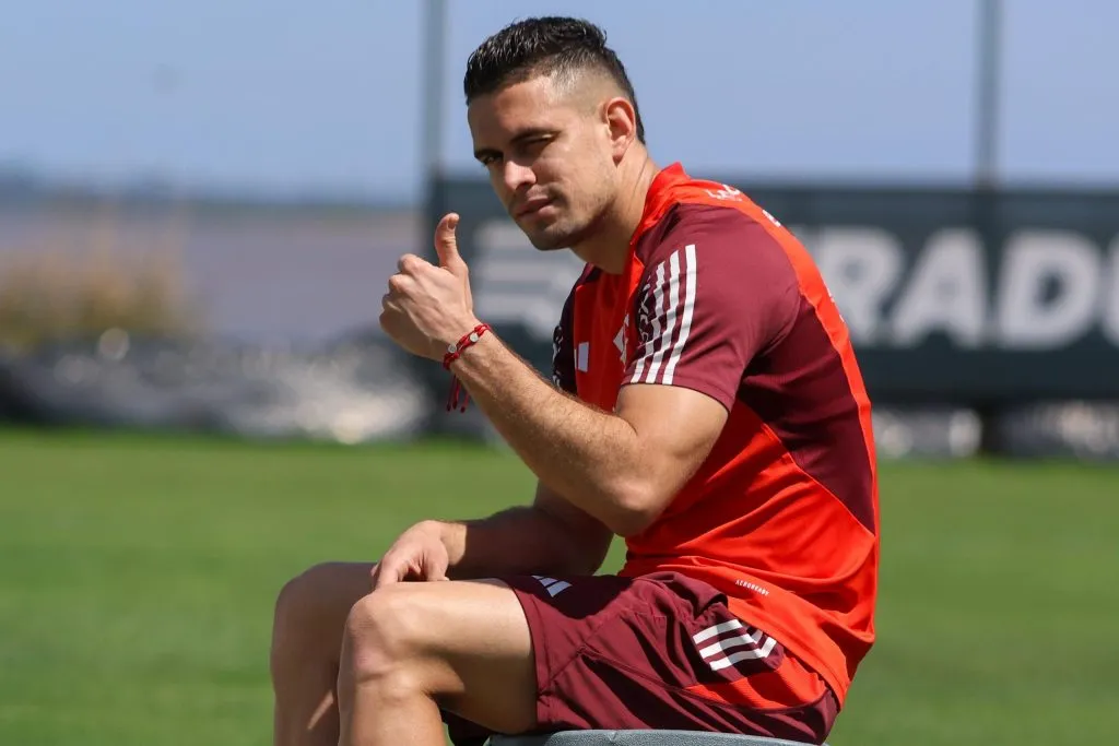 Rafael Borré, atacante do Internacional, em treinamento na semana de preparação para o GreNal 443. Foto: Ricardo Duarte/SC Internacional