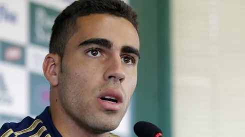 Volante Gabriel durante coletiva de imprensa no Palmeiras no CT Academia de Futebol - Barra Funda.