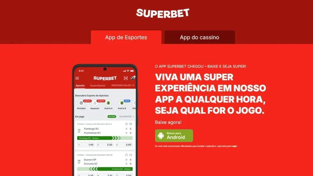 Captura de tela da página onde você pode baixar o aplicativo da Superbet para Android.