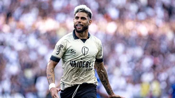 Yuri Alberto jogador do Corinthians comemora seu gol durante partida contra o Santo Andre no estadio Arena Corinthians pelo campeonato Paulista 2024.