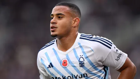 Murillo of Nottingham Forest during the Premier League match between West Ham United and Nottingham Forest at London Stadium on November 12, 2023 in London, England.