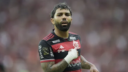Gabriel, jogador do Flamengo, comemora seu gol durante partida contra o Atletico-MG (Foto: Alexandre Loureiro/AGIF)