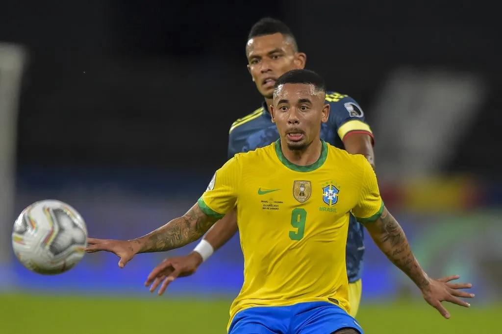 Gabriel Jesus, ex-jogador do Palmeiras, atuando pela Seleção Brasileira, em 2021. Foto: Thiago Ribeiro/AGIF
