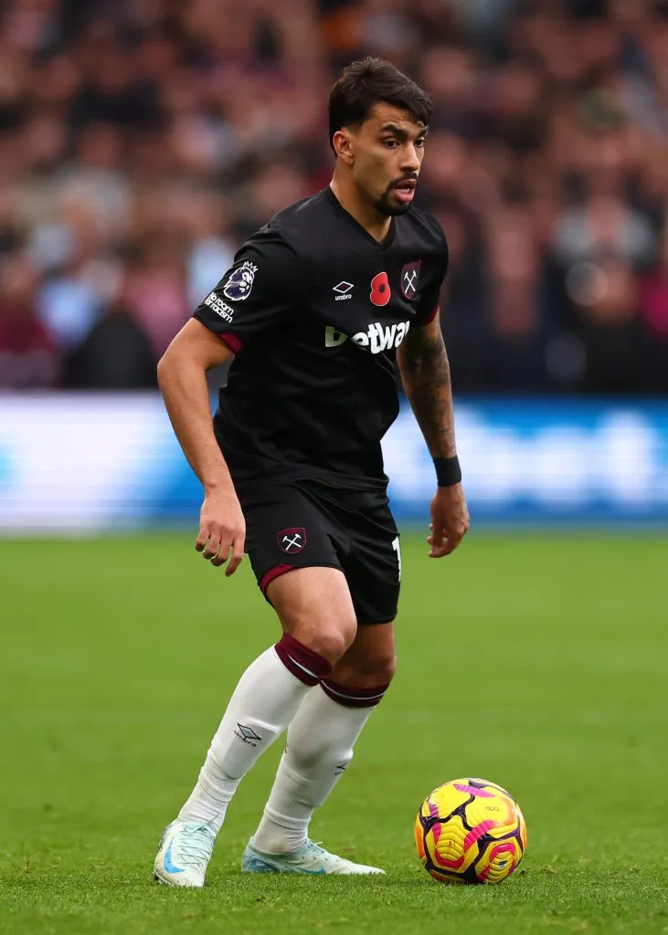 Lucas Paquetá em partida pelo West Ham England. (Photo by Marc Atkins/Getty Images)