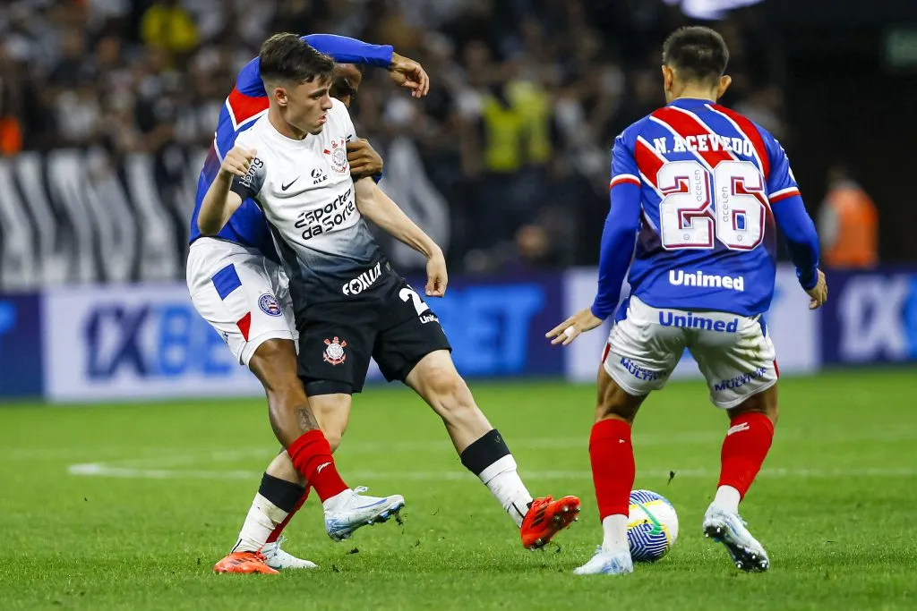 Breno Bidon jogador do Corinthians durante partida contra o Bahia na Arena Corinthians pelo campeonato Brasileiro A 2024. Foto: Marco Miatelo/AGIF
