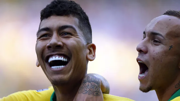 Roberto Firmino jogador do Brasil comemora seu gol durante partida contra o Peru no estadio Arena Corinthians pelo campeonato Copa America 2019.