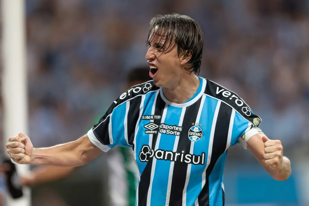 Geromel jogador do Gremio comemora gol durante partida contra o Juventude no estadio Arena do Gremio pelo campeonato Gaucho 2024. Foto: Liamara Polli/AGIF