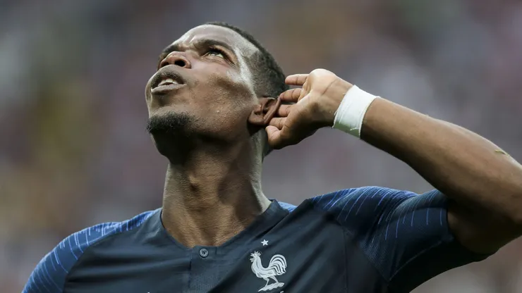 Pogba da França comemora vitoria ao final da Copa do Mundo 2018 no Estadio Lujniki.