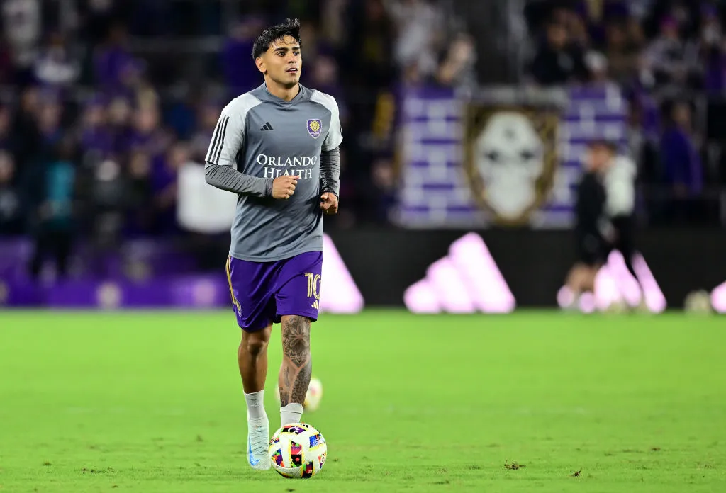 ORLANDO, FLORIDA – NOVEMBER 30: Facundo Torres #10 of Orlando City warms up before the game against the New York Red Bulls at Exploria Stadium on November 30, 2024 in Orlando, Florida. (Photo by Julio Aguilar/Getty Images)