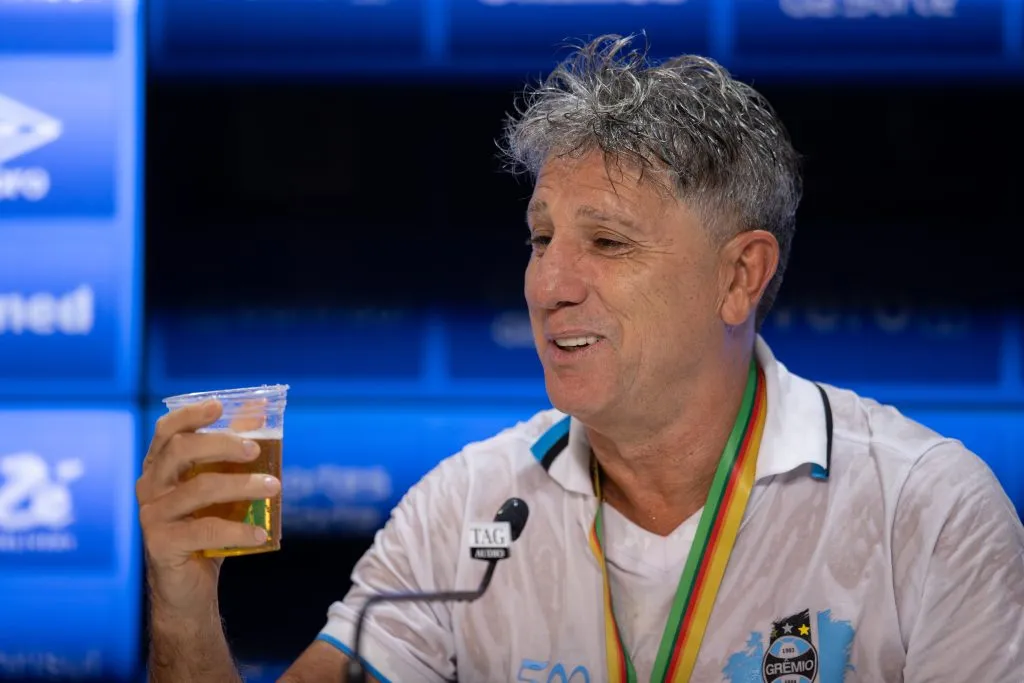 RS – PORTO ALEGRE – 06/04/2024 – GAUCHO 2024, GREMIO X JUVENTUDE – FINAL – Renato Portaluppi tecnico do Gremio durante coletiva de imprensa apos partida contra o Juventude no estadio Arena do Gremio pelo campeonato Gaucho 2024. Foto: Liamara Polli/AGIF