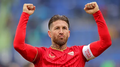 Sergio Ramos of Sevilla FC celebrates following the team's victory during the LaLiga EA Sports match between Getafe CF and Sevilla FC at Coliseum Alfonso Perez on March 30, 2024 in Getafe, Spain.
