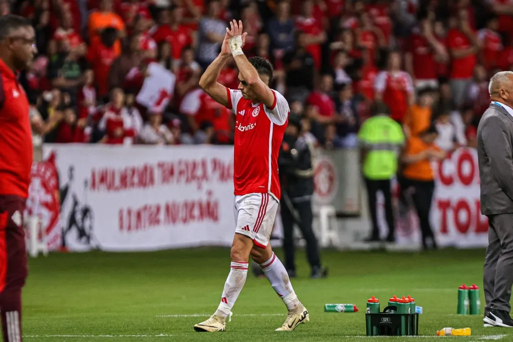 Rafael Borre jogador do Internacional durante partida contra o Fluminense no  Beira-Rio pelo campeonato Brasileiro A 2024. Foto: Maxi Franzoi/AGIF