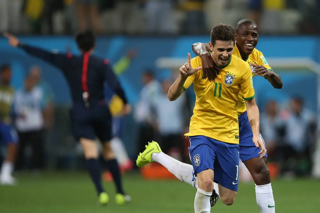 SAO PAULO – SP – 12/06/2014 – COPA 2014, BRASIL X CROACIA – ATENCAO! FOTOS EMBARGADAS PARA FORA DO BRASIL – Oscar do Brasil comemora seu gol durante partida contra a Croacia na Arena Sao Paulo (Itaquerao) pela Copa do Mundo 2014. . Foto: Fernando Soutello/AGIF