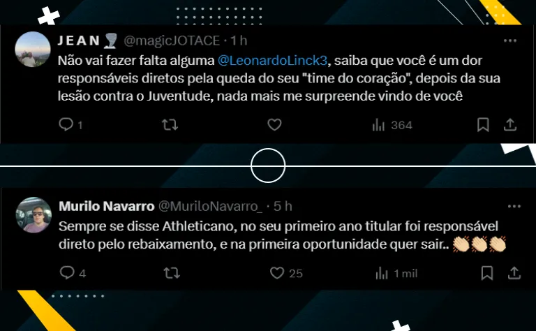 Para alguns torcedores do Athletico, Léo Linck foi um dos responsáveis pelo rebaixamento do clube.