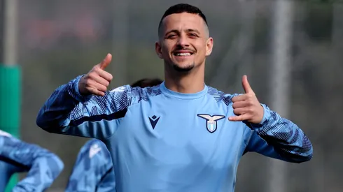 Felipe Luiz of SS Lazio poses during the SS Lazio training session at Formello Sport Centre on February 16, 2022 in Rome, Italy.