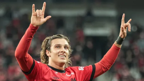 Agustin Canobbio jogador do Athletico-PR comemora seu gol durante partida contra o Cuiaba no estadio Arena da Baixada pelo campeonato Brasileiro A 2023.