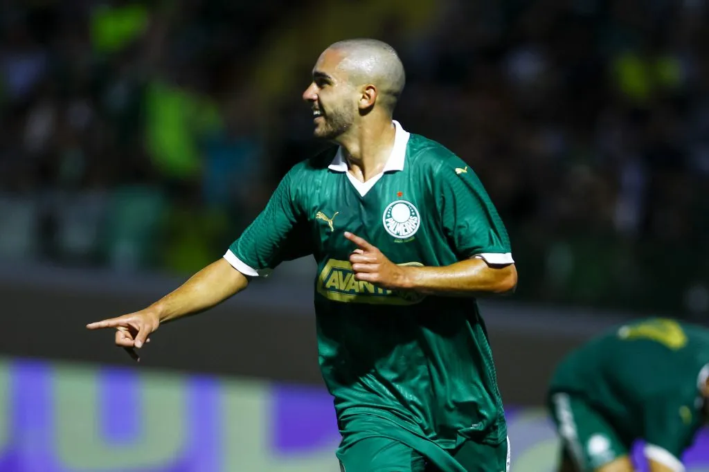 Figueiredo jogador do Palmeiras comemora seu gol durante partida contra o Nautico-RR no estadio Arena Barueri pelo campeonato Copa Sao Paulo 2025. Foto: Marco Miatelo/AGIF