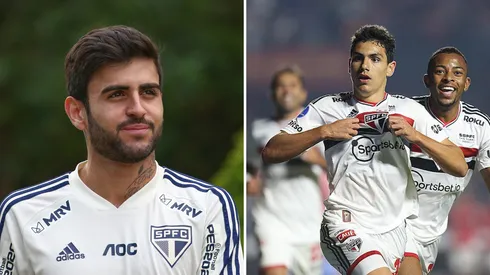 Liziero e Moreira, jogadores do São Paulo. Foto 1: Marcello Zambrana/AGIF / Foto 2: Paulo Pinto / saopaulofc.net
